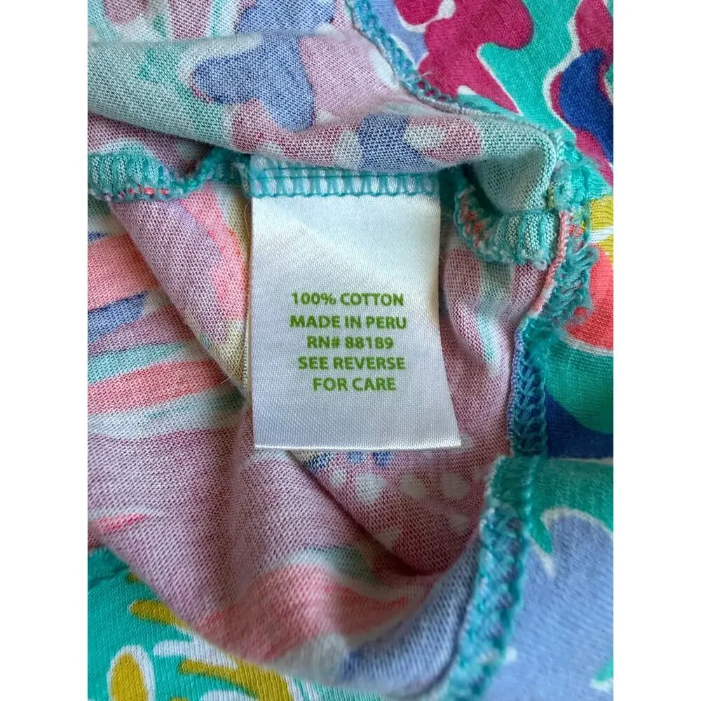 Lilly Pulitzer Girls Medium 6-7 Teal Floral Hooded Swim Cover-Up 100% Cotton